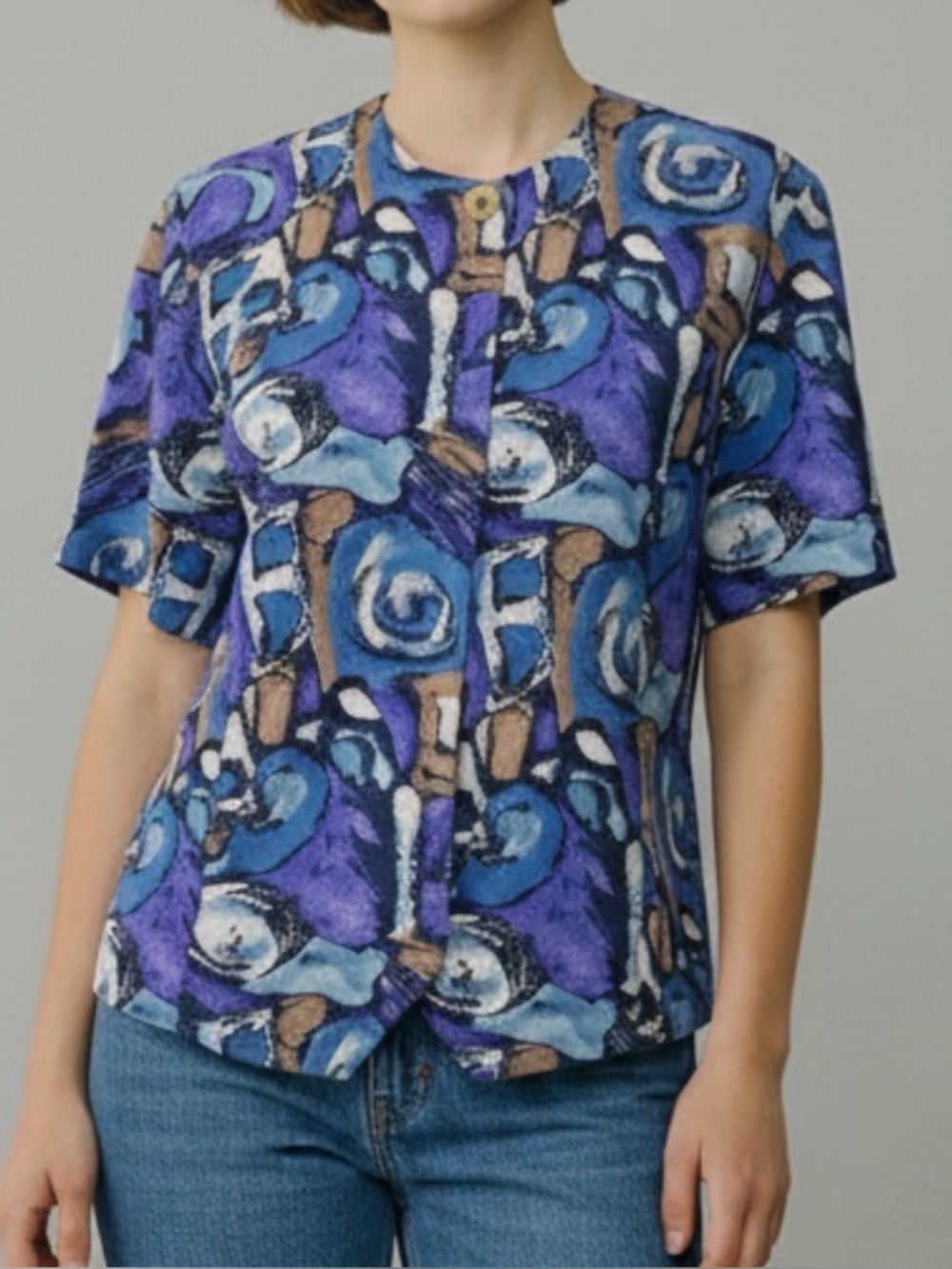 Mapssey New York Collarless Short-Sleeve Button-Down Shirt